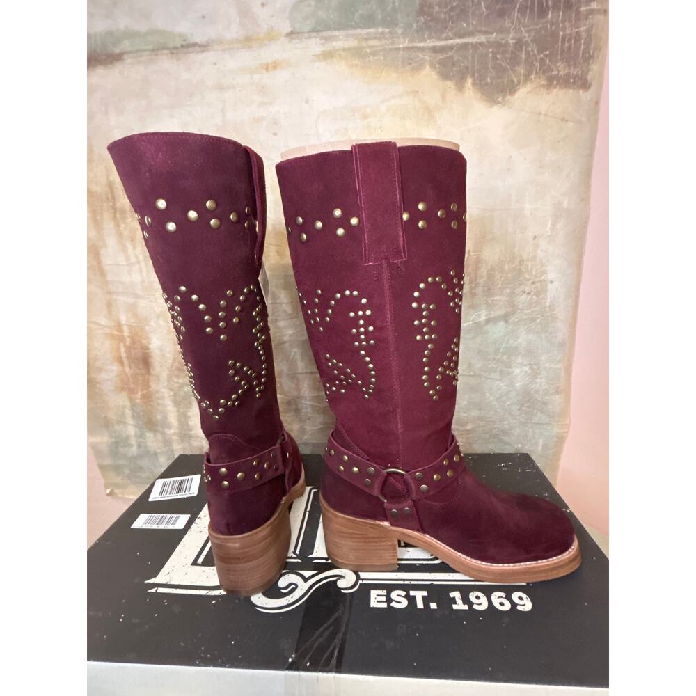 Dingo Troubadour Women's Burgundy Suede Studded Tall Western Boot Round Toe 9.5M - Picture 9 of 16